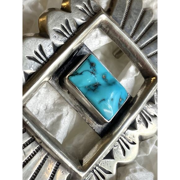 Vintage Navajo Sterling Silver Turquoise Belt Buckle 42g Sand Cast - Fan, Ketoh main image 6